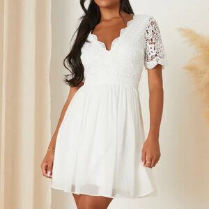 Lulu's Angel in Disguise White Lace Skater Cocktail Scalloped Dress (Size Large)